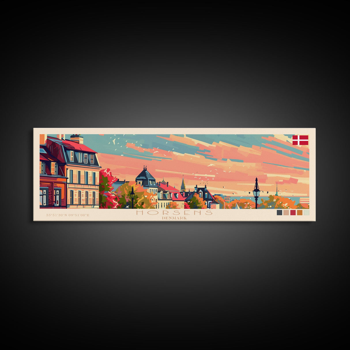 Horsens Denmark Travel Print Wall Art, Panoramic City Art, Travel Art, Wall Decor, Vacation Gift, Framed Canvas Print Or Metal Art
