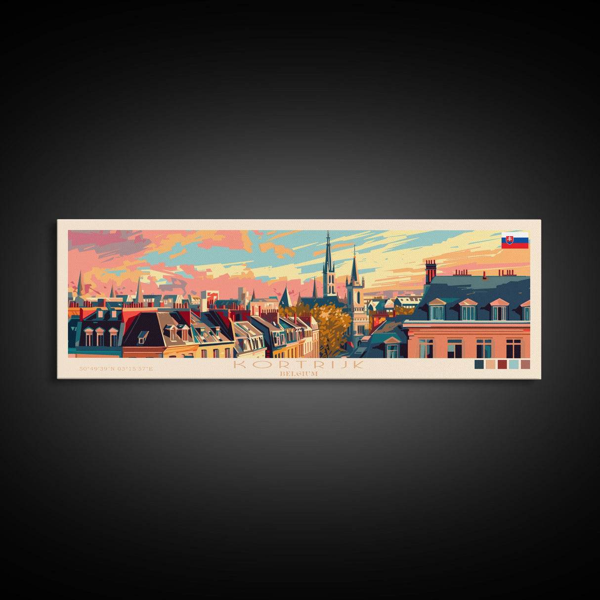 Kortrijk Belgium Travel Print Wall Art, Panoramic City Art, Travel Art, Wall Decor, Vacation Gift, Framed Canvas Print Or Metal Art
