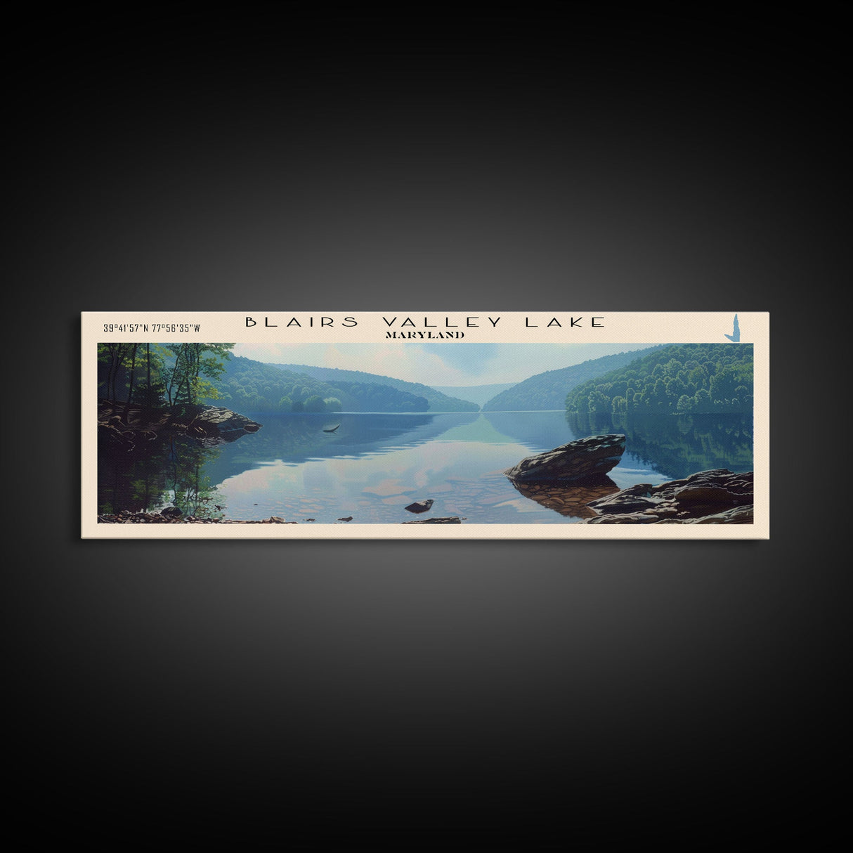 Blairs Valley Lake Maryland Framed Canvas Print, Panoramic Lake House Decor, Scenic View, Travel Poster, Rustic Art, Lake Painting