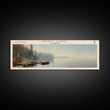 Burt Lake Michigan Framed Canvas Print, Panoramic Lake House Decor, Wall Art, Travel Poster, Rustic Lake Painting, Nature Art