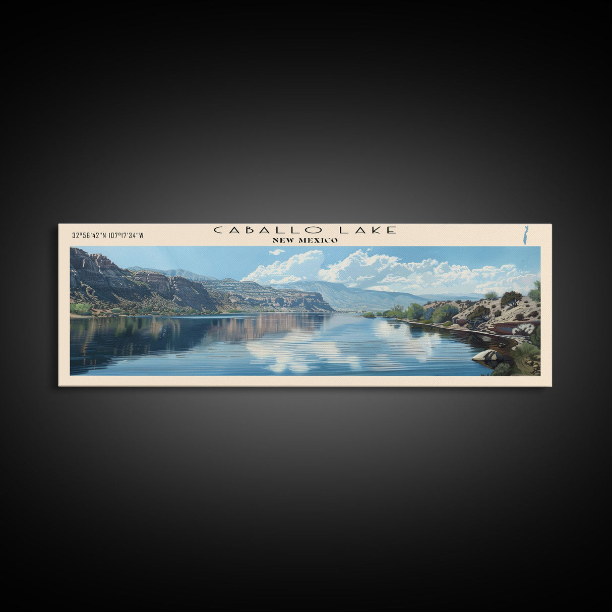 Caballo Lake New Mexico Framed Canvas Print, Lake House Art, Panoramic Wall Art, Travel Poster, Modern Lake Painting, Home Decor