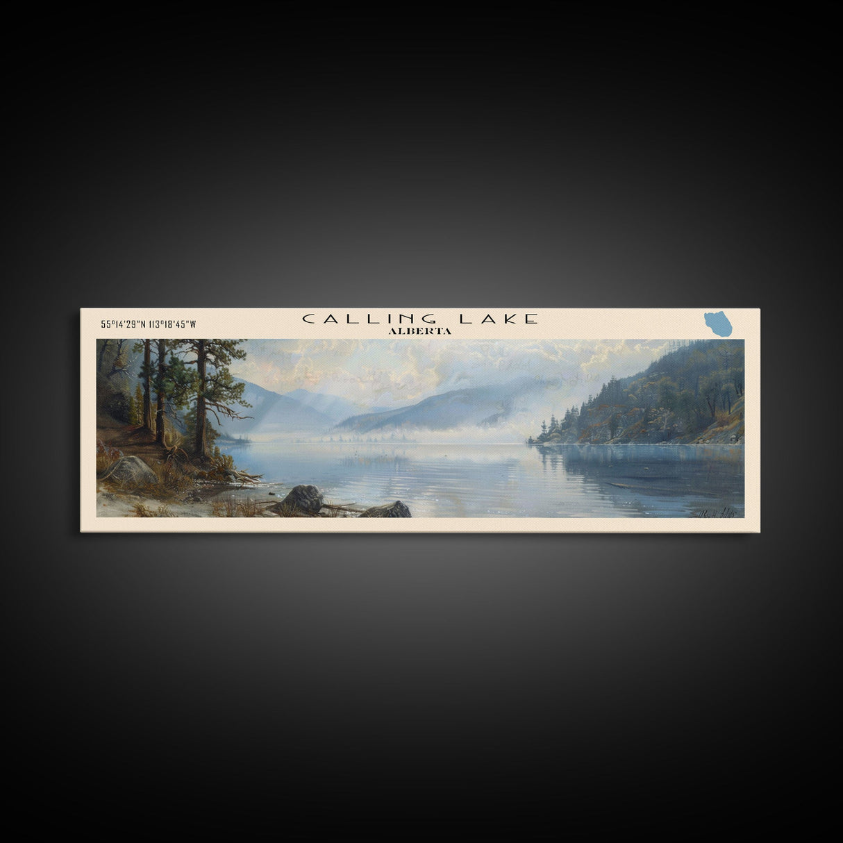 Calling Lake Framed Canvas Print, Panoramic Lake House Decor, Wall Art, Travel Poster, Rustic Lake Painting, Nature Art