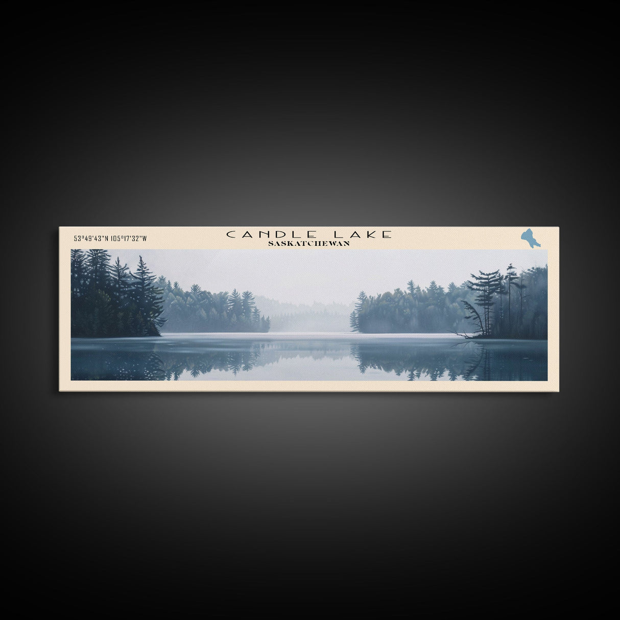 Candle Lake Framed Canvas Print, Panoramic Lake House Decor, Wall Art, Travel Poster, Rustic Lake Painting, Home Decor