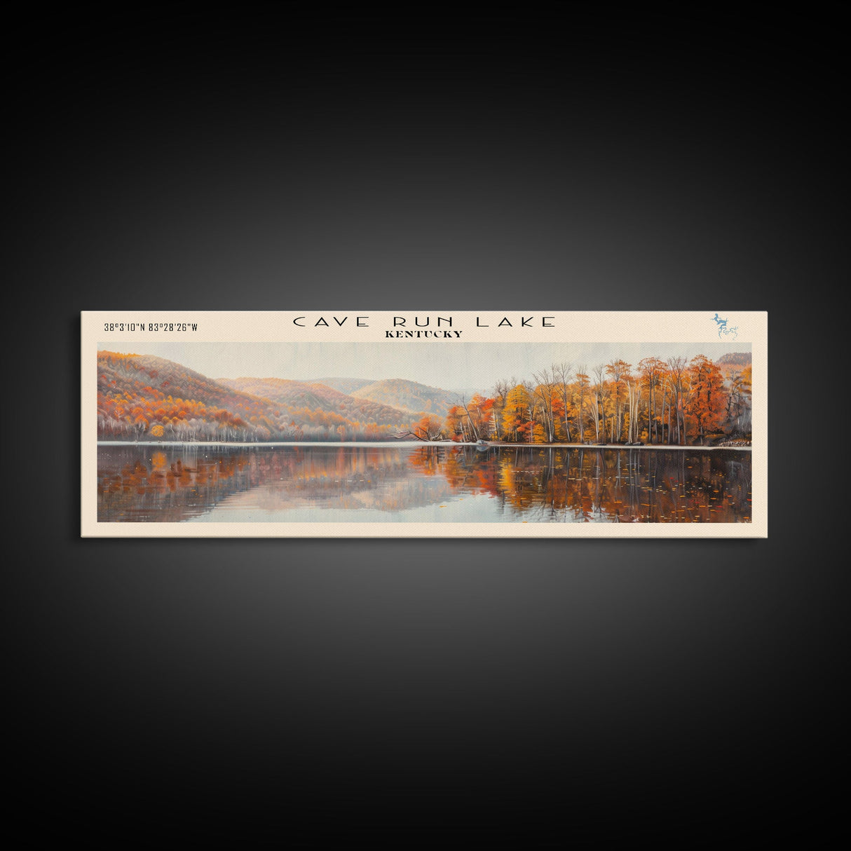 Cave Run Lake Kentucky Framed Canvas Print, Lake House Decor, Panoramic Wide Art, Travel Poster, Rustic Lake Painting, Nature Art