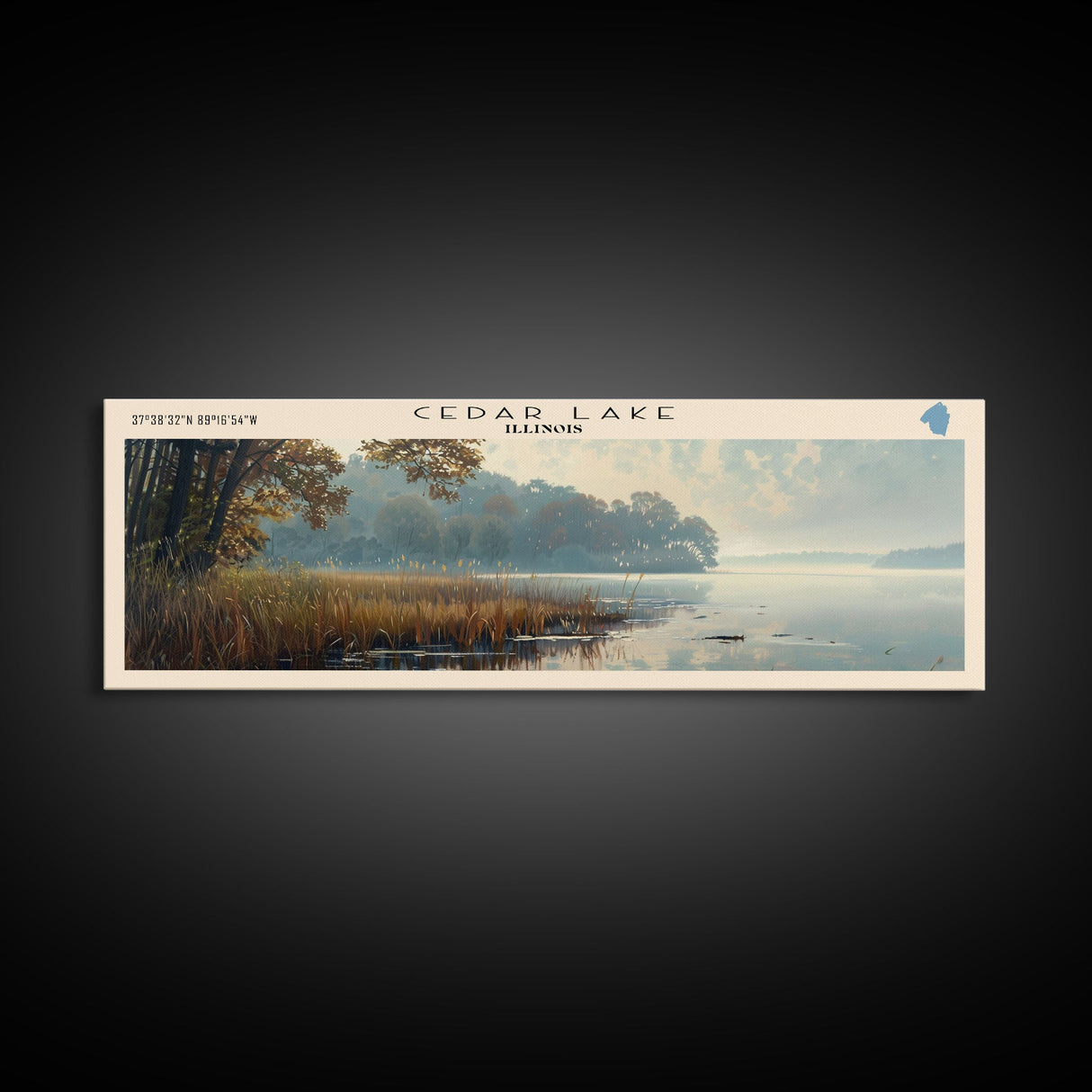 Cedar Lake Illinois Framed Canvas Print, Lake House Art, Panoramic Wide Art, Travel Poster, Minimalist Lake Painting, Home Decor