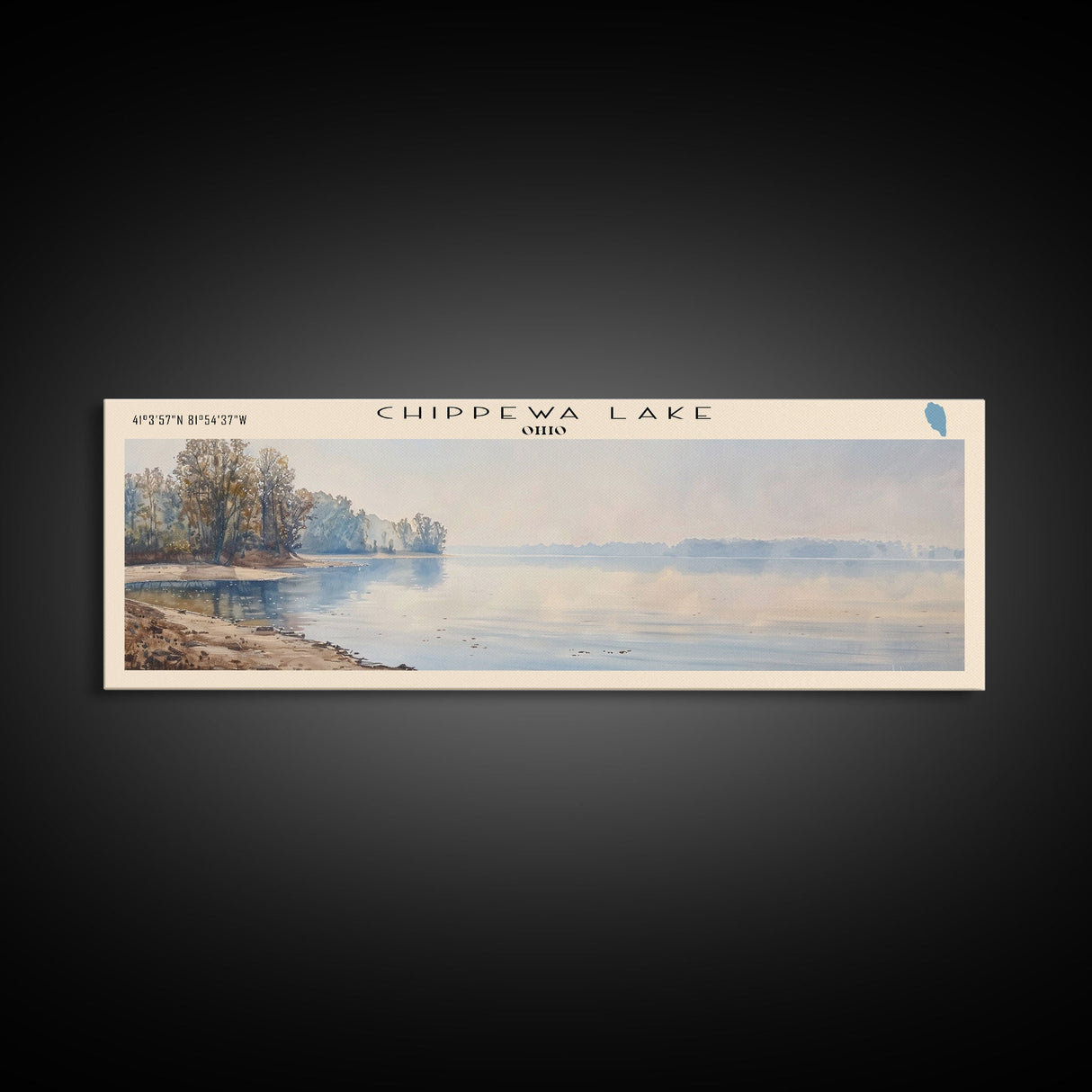 Chippewa Lake Ohio Framed Canvas Print, Lake House Decor, Panoramic Wide Art, Travel Poster, Modern Lake Painting, Nature Art