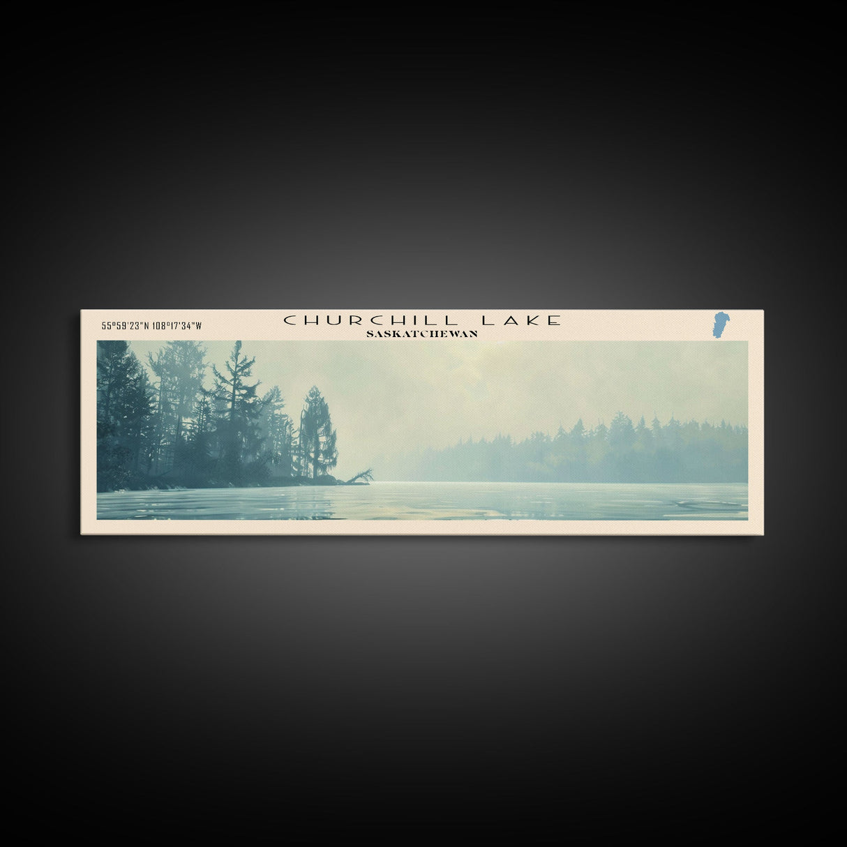 Churchill Lake Framed Canvas Print, Panoramic Lake House Decor, Wide Wall Art, Travel Poster, Modern Lake Painting, Nature Art