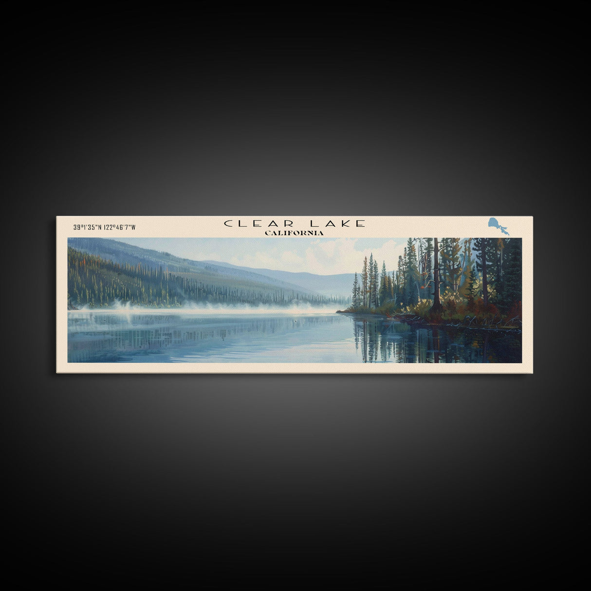 Clear Lake Framed Canvas Print, Lake House Art, Panoramic Wide Art, Travel Poster, Rustic Lake Painting, Home Decor