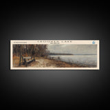 Crooked Lake Indiana Framed Canvas Print, Panoramic Lake House Decor, Wall Art, Travel Poster, Rustic Lake Painting, Nature Art