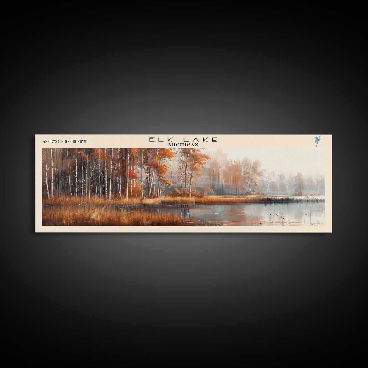 Elk Lake Michigan Framed Canvas Print, Lake House Art, Panoramic Wall Art, Travel Poster, Minimalist Lake Painting, Home Decor