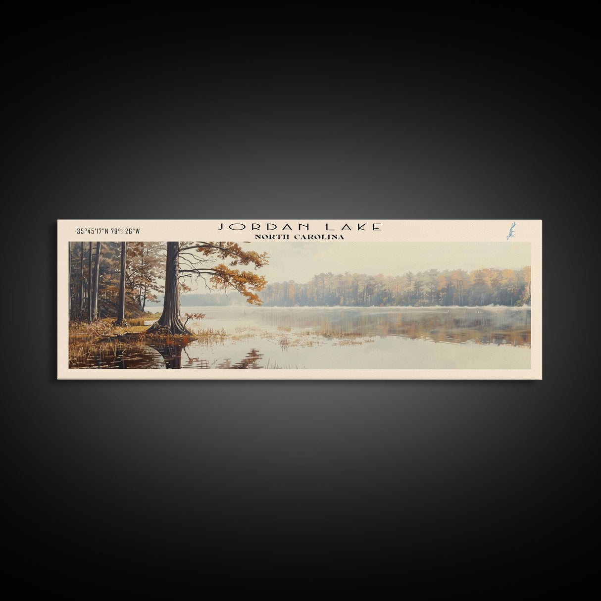 Jordan Lake North Carolina Framed Canvas Print, Lake House Art, Panoramic Travel Poster, Wall Art, Stunning Lake Painting, Home Decor