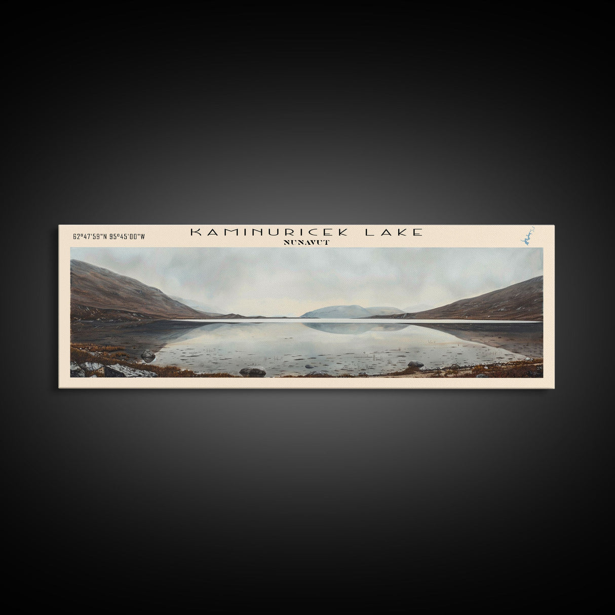 Kaminuricek Lake Qamanirjuaq Lake Framed Canvas Print, Panoramic Lake House Decor, Wall Art, Travel Poster, Serene Lake Painting, Nature Art