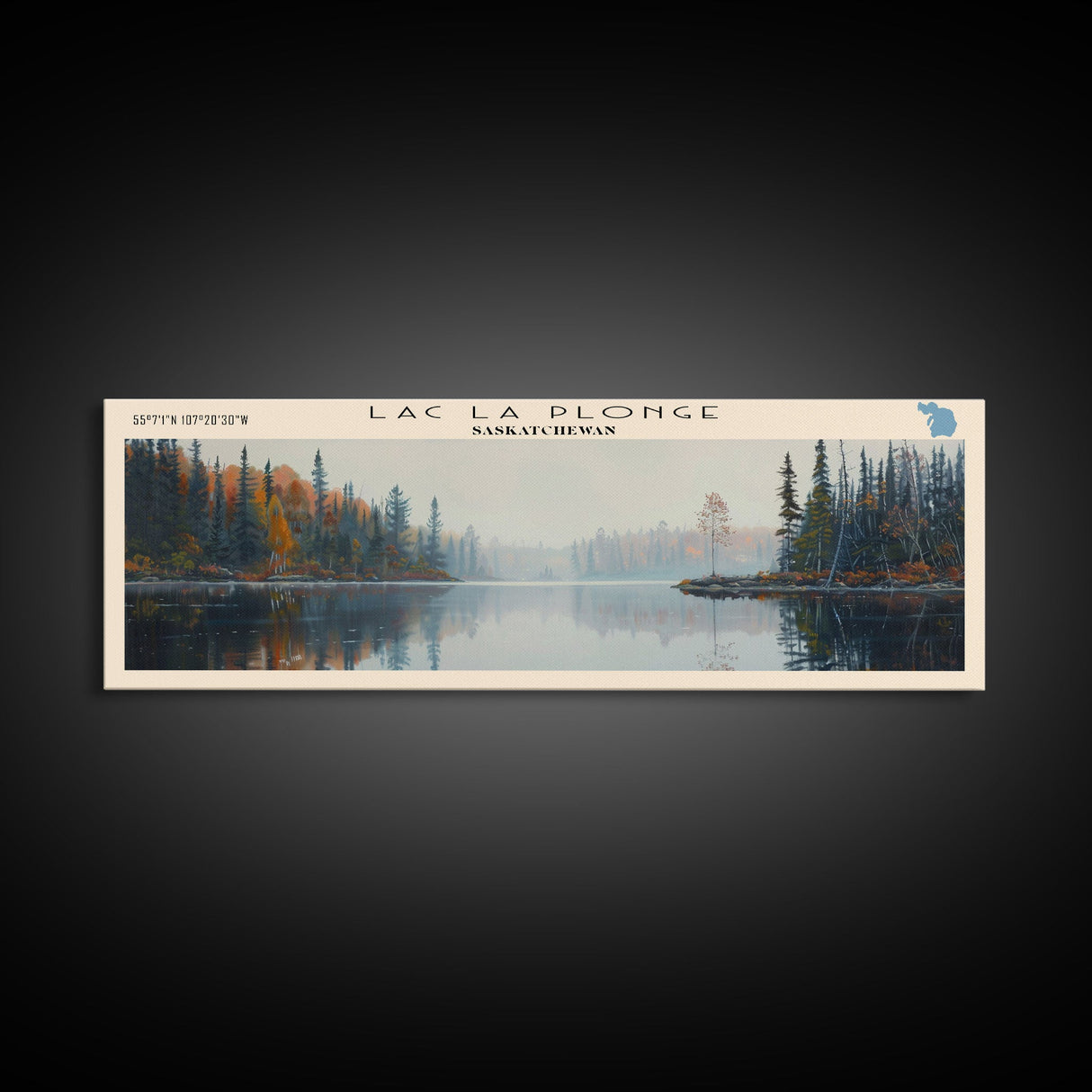 Lac La Plonge Lake Billy Chinook Oregon Framed Canvas Print, Panoramic Lake House Decor, Wall Art, Travel Poster, Scenic Lake Painting, Home Decor