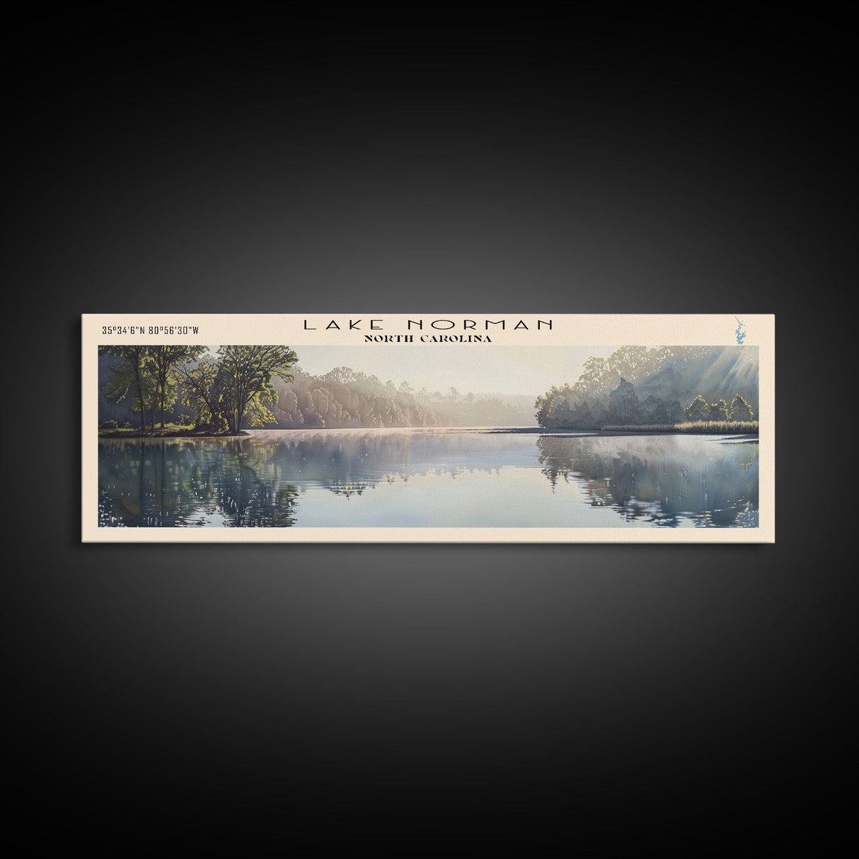 Lake Norman North Carolina Framed Canvas Print, Lake House Decor, Panoramic Wall Art, Travel Poster, Scenic Landscape Painting, Contemporary Art