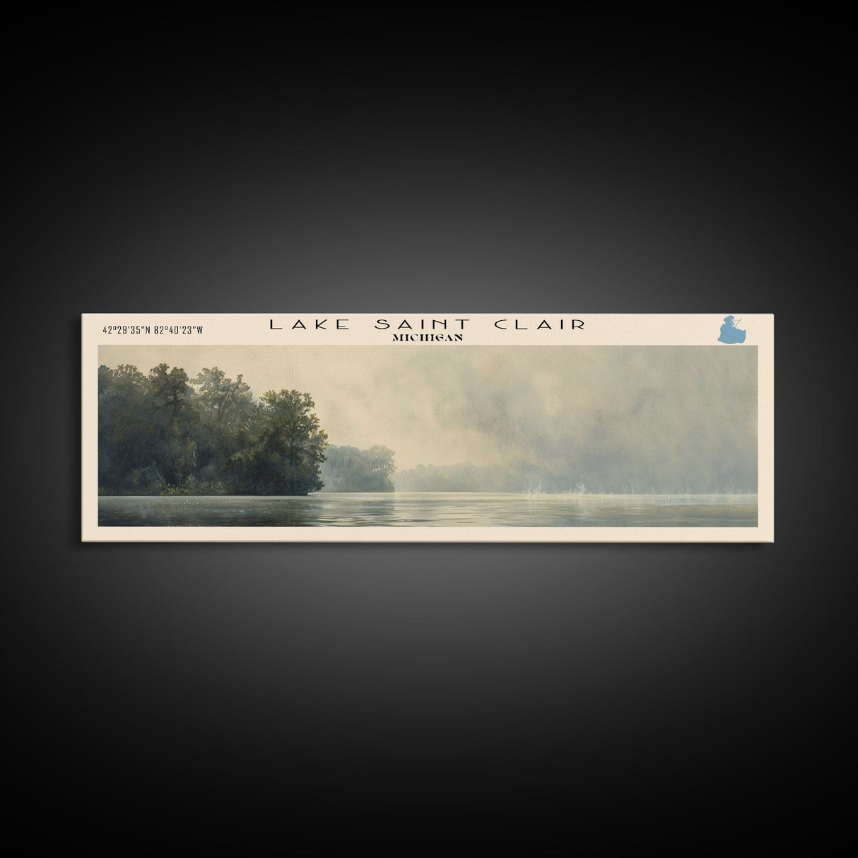 Lake Saint Clair, Boho Art, Travel Poster Art, Wall Art, Home Decor, Nature Scene, Lake Painting, Minimalist Art, Bedroom Decor, Landscape Painting, Travel Print, Framed Canvas Print, Lake House Decor, Panoramic Print