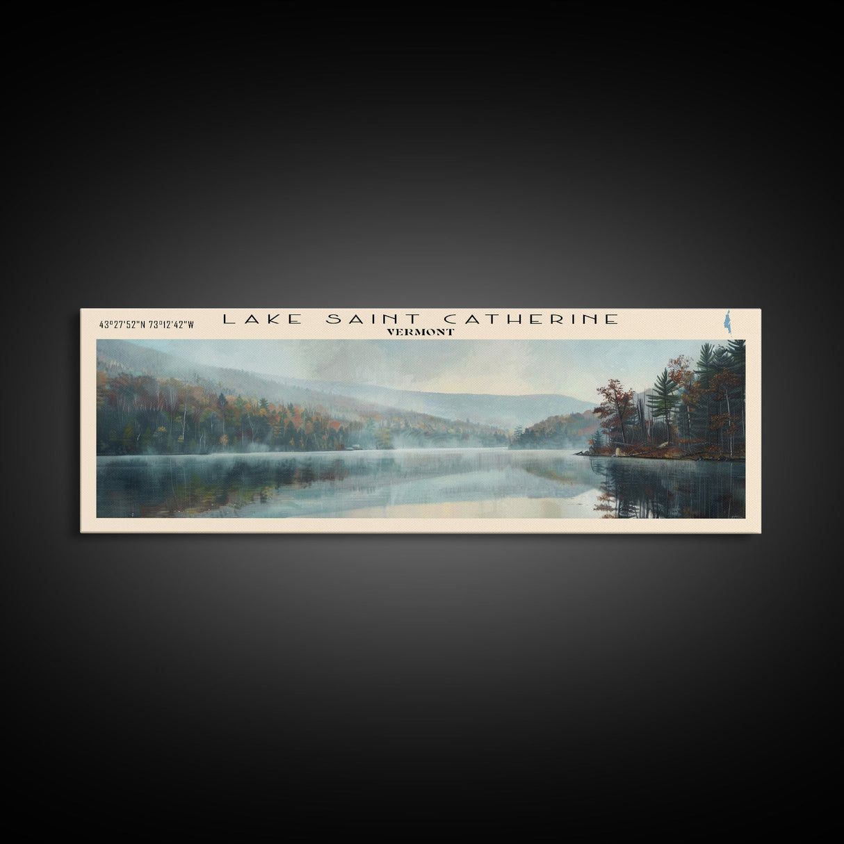 Lake Saint Catherine, Boho Art, Scenic Landscape, Travel Poster Art, Wall Art, Home Decor, Nature Scene, Lake Painting, Minimalist Art, Living Room Decor, Travel Print, Framed Canvas Print, Lake House Decor, Panoramic Print