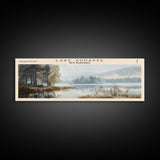 Lake Sunapee New Hampshire Framed Canvas Print, Lake House Decor, Panoramic Wall Art, Travel Poster, Scenic Landscape Painting, Living Room Decor