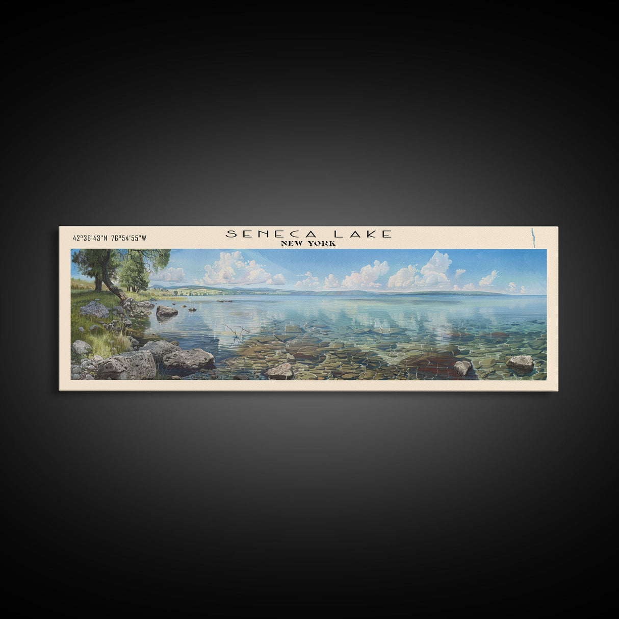 Seneca Lake New York Panoramic Framed Canvas Print, Lake House Decor, Wall Art, Travel Poster, Serene Lake Scene, Bedroom Decor