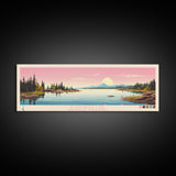 Blackwater Lake Northwest Territories Framed Canvas Print, Panoramic Wall Art, Midcentury Modern, Pop Art, Travel Poster, Scenic Living Room Art, Lake House Decor