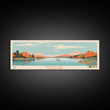 Boone Lake Rhode Island Framed Canvas Print, Panoramic Travel Poster, Midcentury Modern Wall Art, Pop Art, Nature Bedroom Decor, Scenic Lake House Art