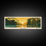Caddo Lake Louisiana Framed Canvas Print, Pop Art Panoramic Travel Poster, Midcentury Modern, Wall Art, Scenic Nature Painting, Bedroom Decor