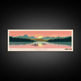 Canadice Lake New York Framed Canvas Print, Pop Art Panoramic Travel Poster, Midcentury Modern, Wall Art, Scenic Nature Painting, Bedroom Decor