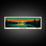 Candle Lake Saskatchewan Framed Canvas Print, Midcentury Modern Panoramic Wall Art, Living Room Decor, Pop Art, Travel Poster Art, Scenic Nature Painting