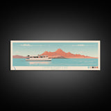 Canyon Ferry Lake Montana Framed Canvas Print, Pop Art Panoramic Travel Poster, Bedroom Decor, Midcentury Modern, Wall Art, Scenic Lake House, Nature Art