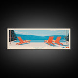 Cayuga Lake New York Framed Canvas Print, Pop Art Panoramic Travel Poster, Midcentury Modern, Wall Art, Scenic Nature Painting, Bedroom Decor, Living Room Art