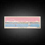 Chautauqua Lake New York Framed Canvas Print, Pop Art Panoramic Travel Poster, Midcentury Modern, Wall Art, Scenic Nature Painting, Bedroom Decor, Living Room Art