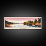 Churchill Lake Saskatchewan Framed Canvas Print, Midcentury Modern Panoramic Wall Art, Living Room Decor, Pop Art, Travel Poster Art, Scenic Nature Painting, Lake House Decor