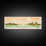 Clearwater Lake Manitoba Framed Canvas Print, Midcentury Modern Panoramic Wall Art, Living Room Decor, Pop Art, Travel Poster Art, Scenic Nature Painting, Lake House Decor