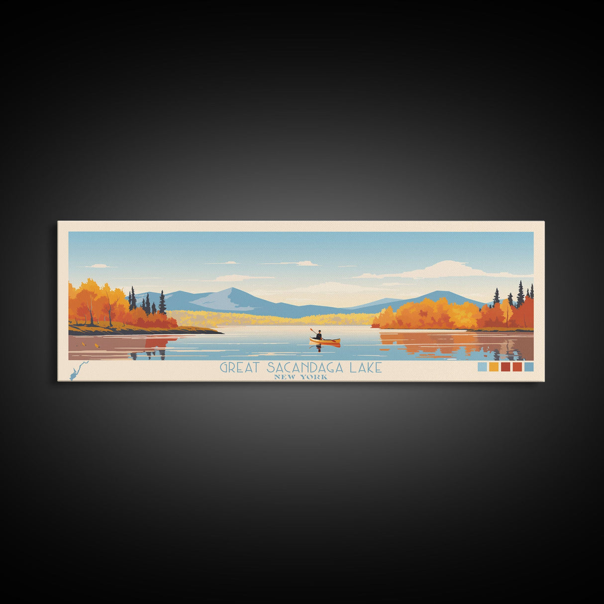 Great Sacandaga Lake New York Framed Canvas Print, Panoramic Art, Midcentury Modern, Pop Art, Bedroom Decor, Travel Poster, Lake House Art, Home Decor