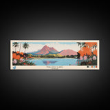 Halulu Lake Hawaii Framed Canvas Print, Panoramic Art, Midcentury Modern, Pop Art, Bedroom Decor, Travel Poster, Artistic Decor, Home Decor