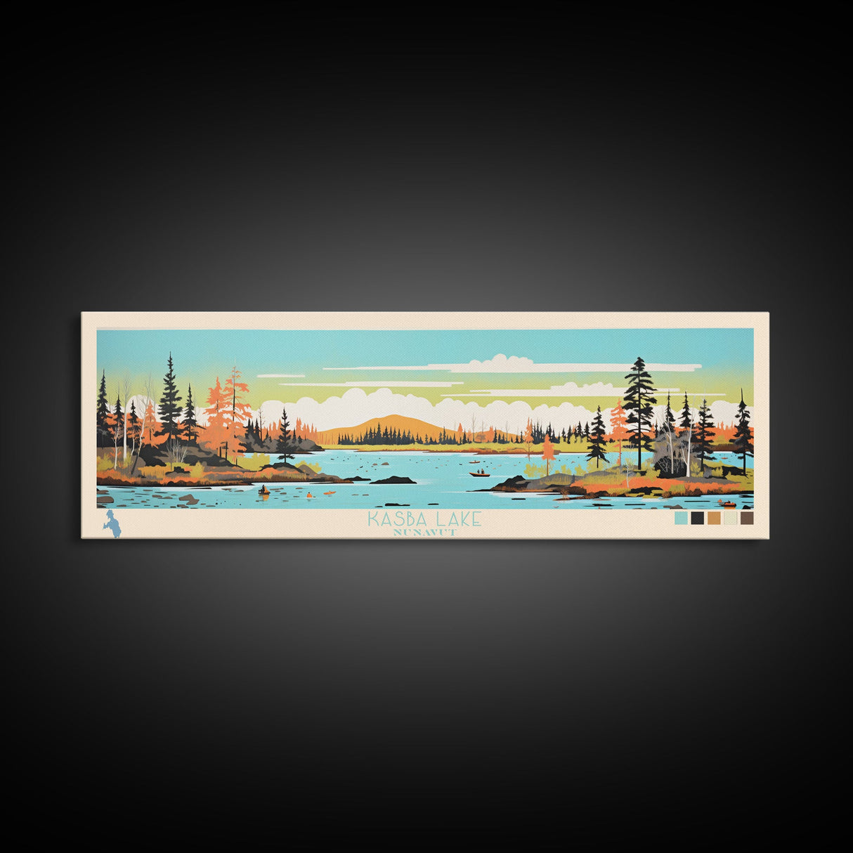 Kasba Lake Nunavut Framed Canvas Print, Panoramic Wall Art, Midcentury Modern, Pop Art, Bedroom Decor, Travel Poster, Home Decor
