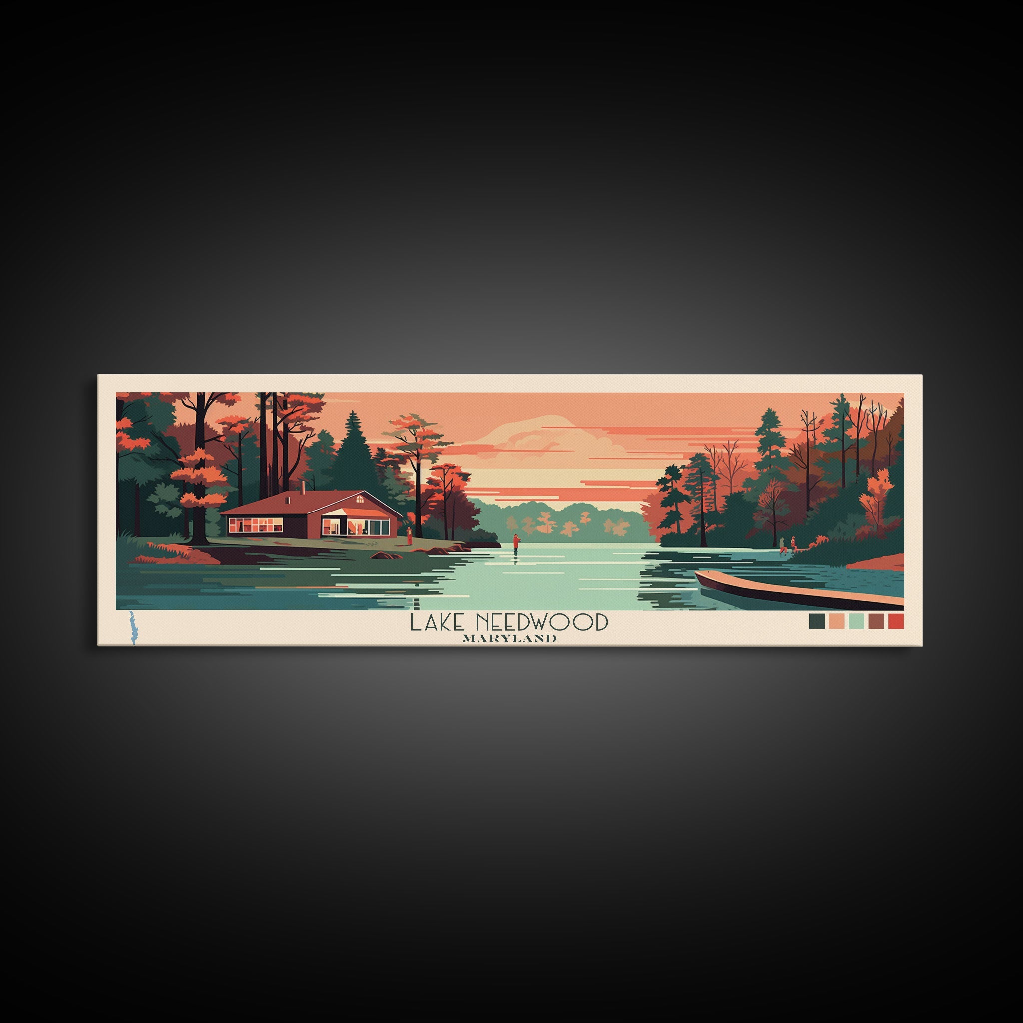 Lake Needwood Maryland Framed Canvas Print, Panoramic Wall Art