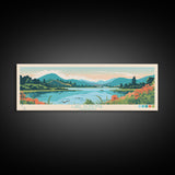 Lake Sonoma California Framed Canvas Print, Panoramic Wall Art, Midcentury Modern, Pop Art, Living Room Decor, Travel Poster, Lake House Art