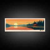 Lake Vermilion, Minneapolis Panoramic Wall Art Framed Canvas Print, Midcentury Modern, Pop Art, Home Decor, Travel Poster, Bedroom Art