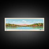 Lake Wallenpaupack, Pennsylvania Panoramic Wall Art Framed Canvas Print, Midcentury Modern, Pop Art, Home Decor, Travel Poster, Living Room Art