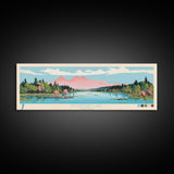 Mountain Lake, Virginia Framed Canvas Print, Panoramic Wall Art, Midcentury Modern, Pop Art, Home Decor, Travel Poster, Bedroom Art