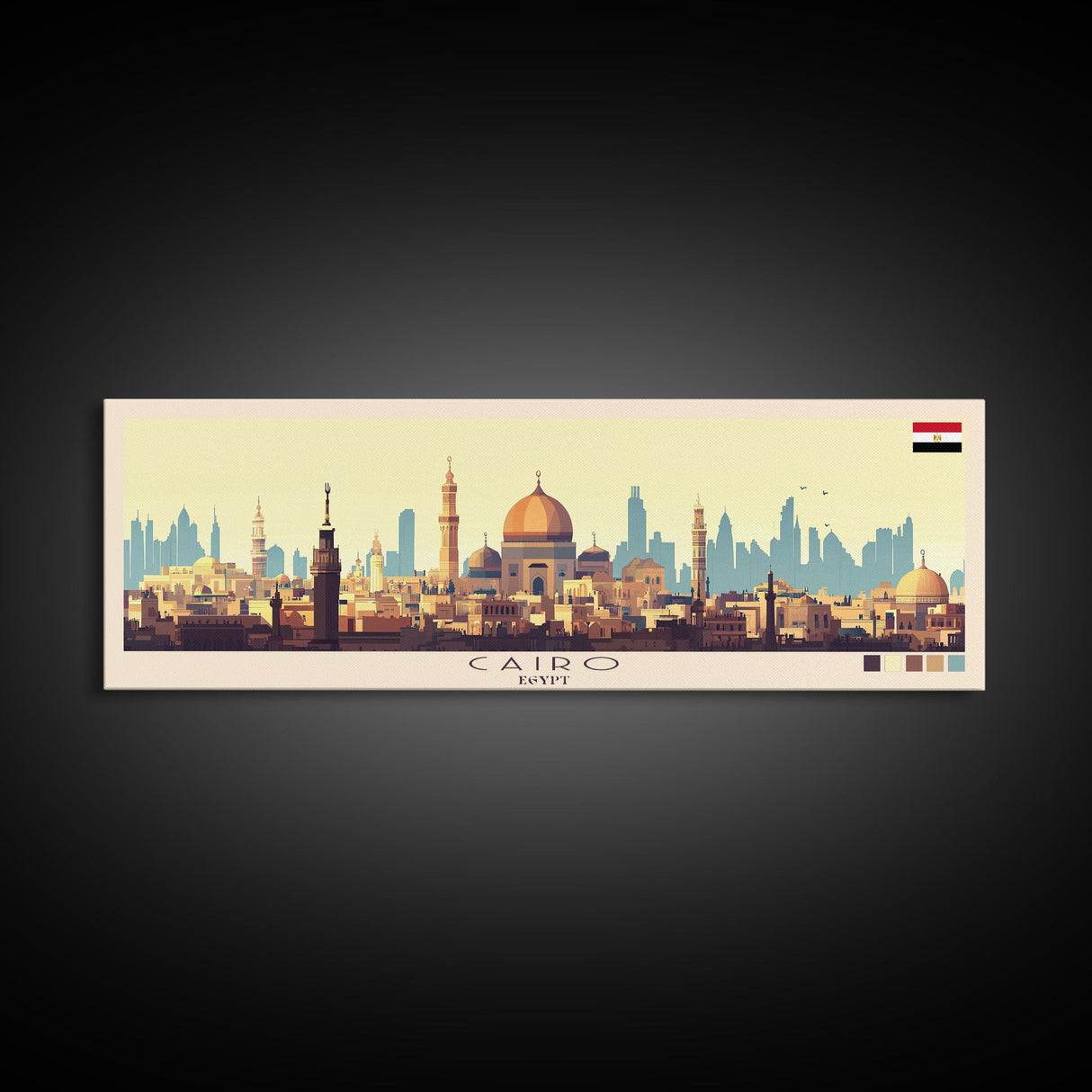 Cairo, Egypt Panoramic Travel Poster Canvas Print, Cairo, Egypt Painting, Egypt Art, Cairo Panoramic Travel Art, Travel Painting