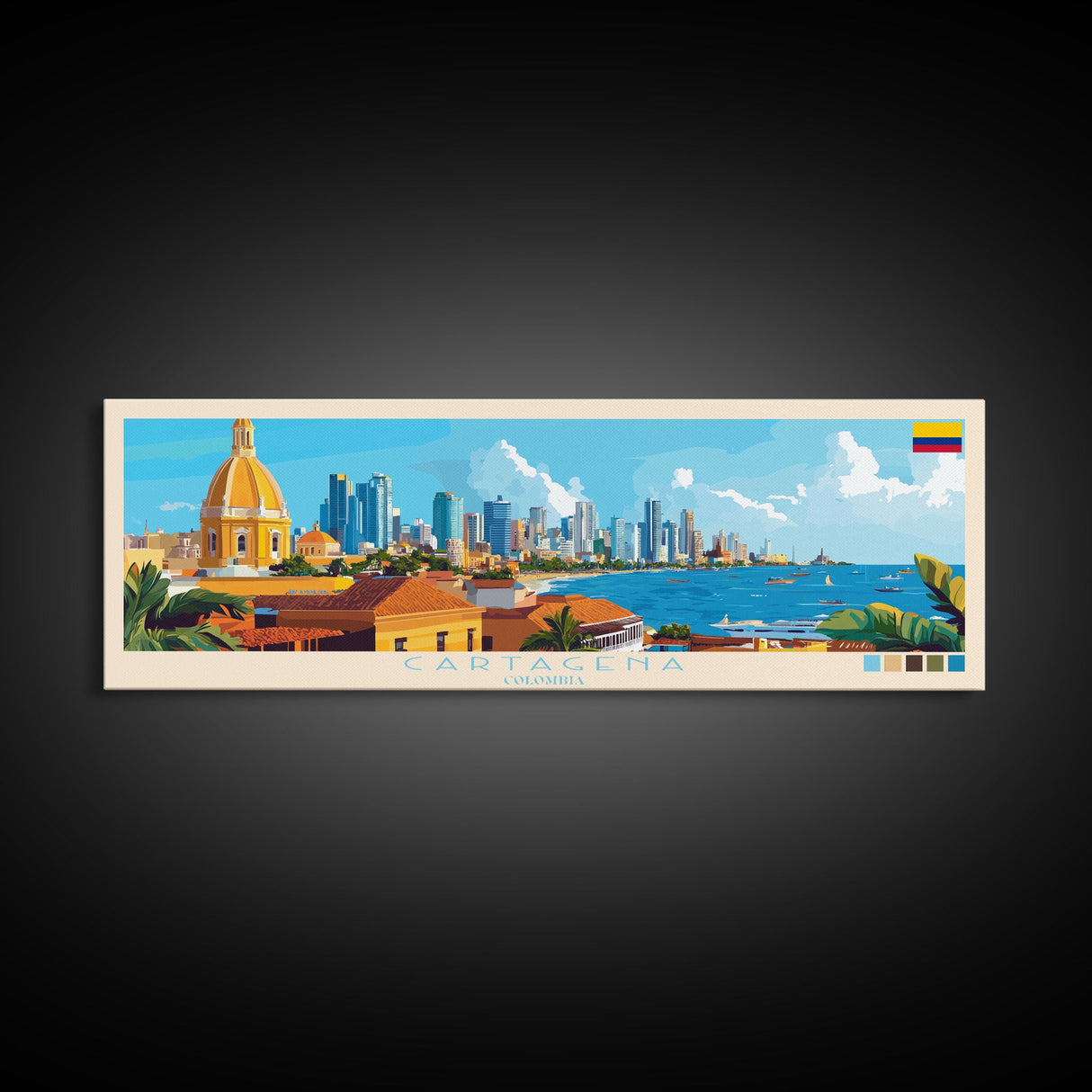 Cartagena, Colombia Panoramic Travel Poster Canvas Print, Cartagena, Colombia Painting, Colombia Art, Cartagena Travel Art, Guest Room Painting