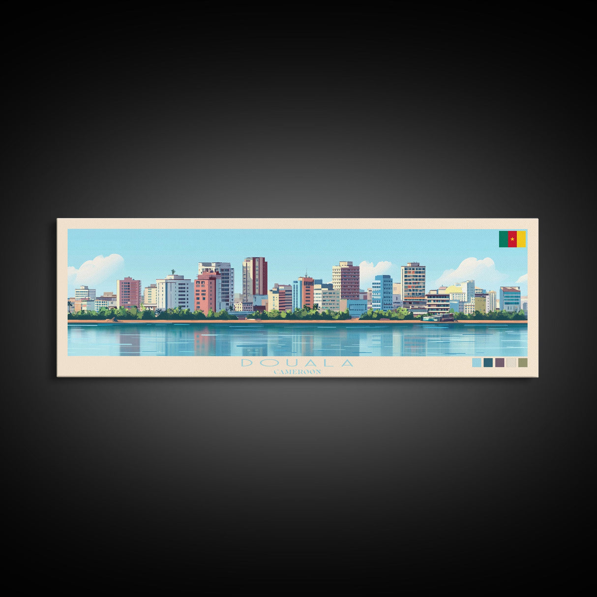 Douala, Cameroon Panoramic Travel Poster Canvas Print, Douala, Cameroon Painting, Cameroon Art, Douala Panoramic Travel Art, Travel Painting