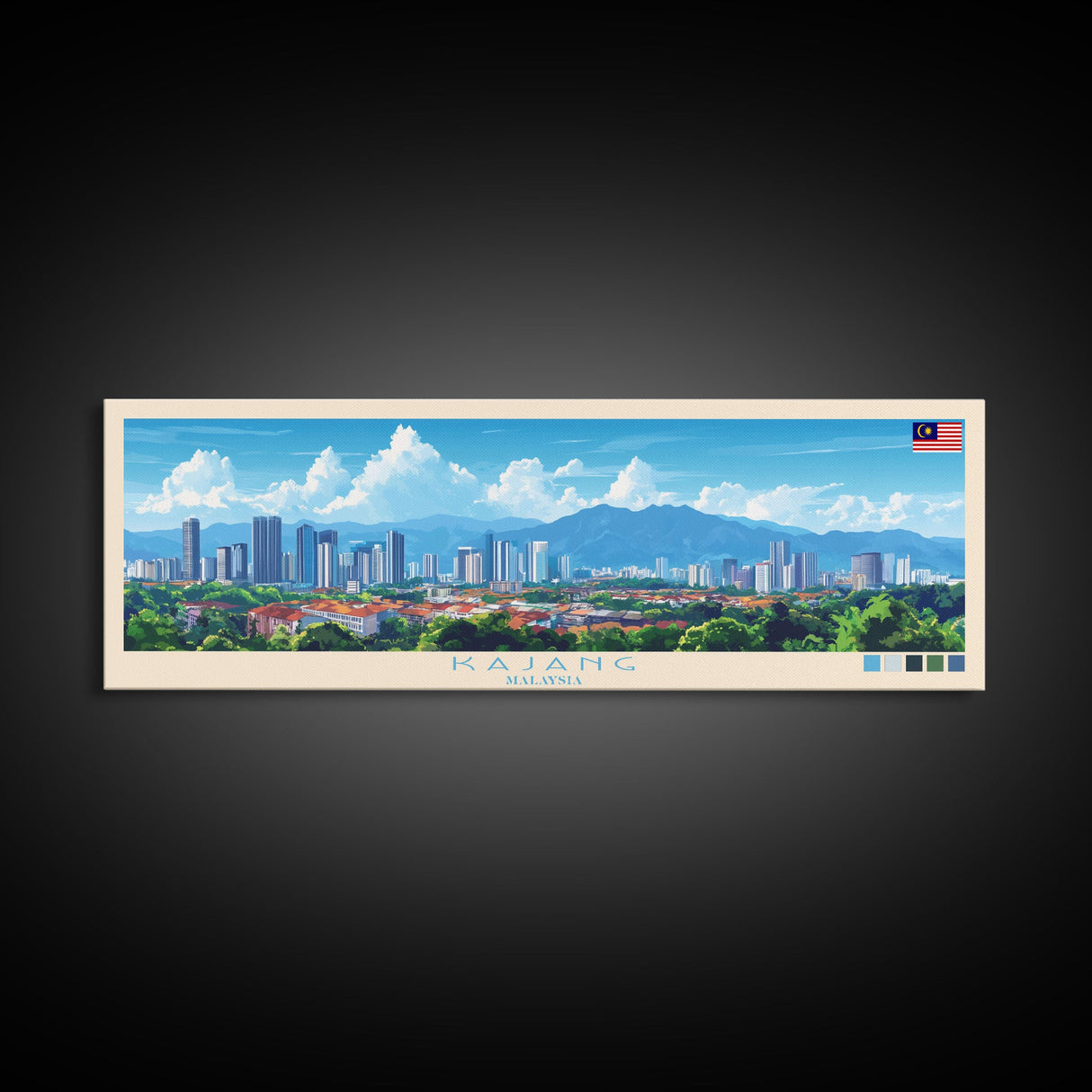 Kajang, Malaysia Panoramic Travel Poster Canvas Print, Kajang, Malaysia Painting, Malaysia Art, Kajang Panoramic Travel Art, Travel Painting