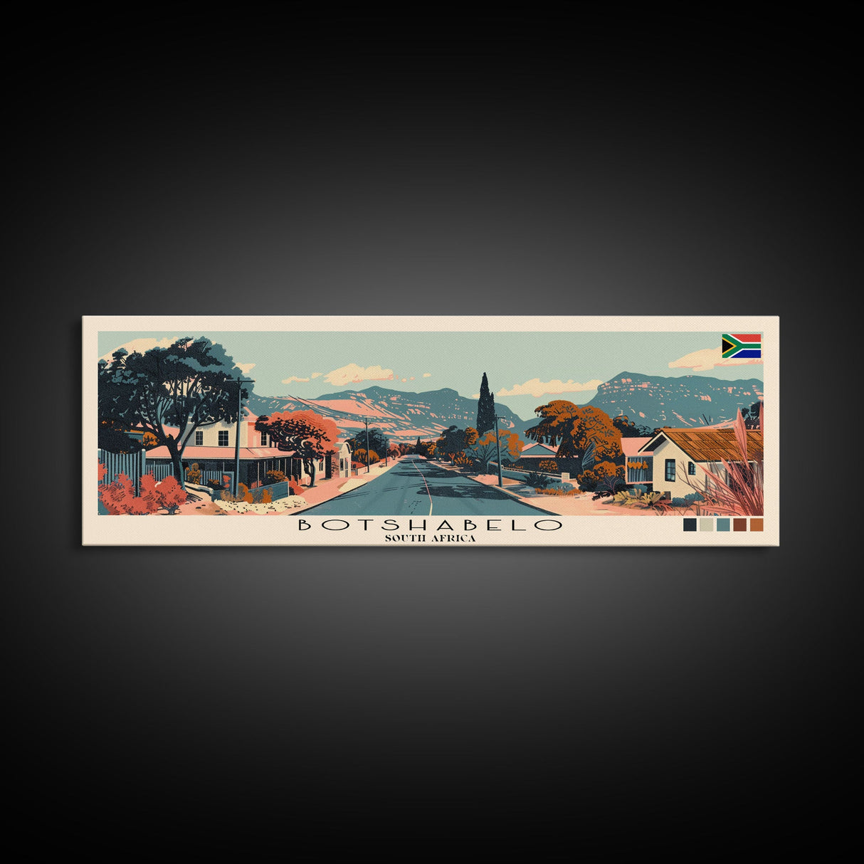 Botshabelo, South Africa Panoramic Canvas Print, Botshabelo, South Africa Painting, South Africa Art, Botshabelo Travel Poster, Travel Art, Guest Room Painting