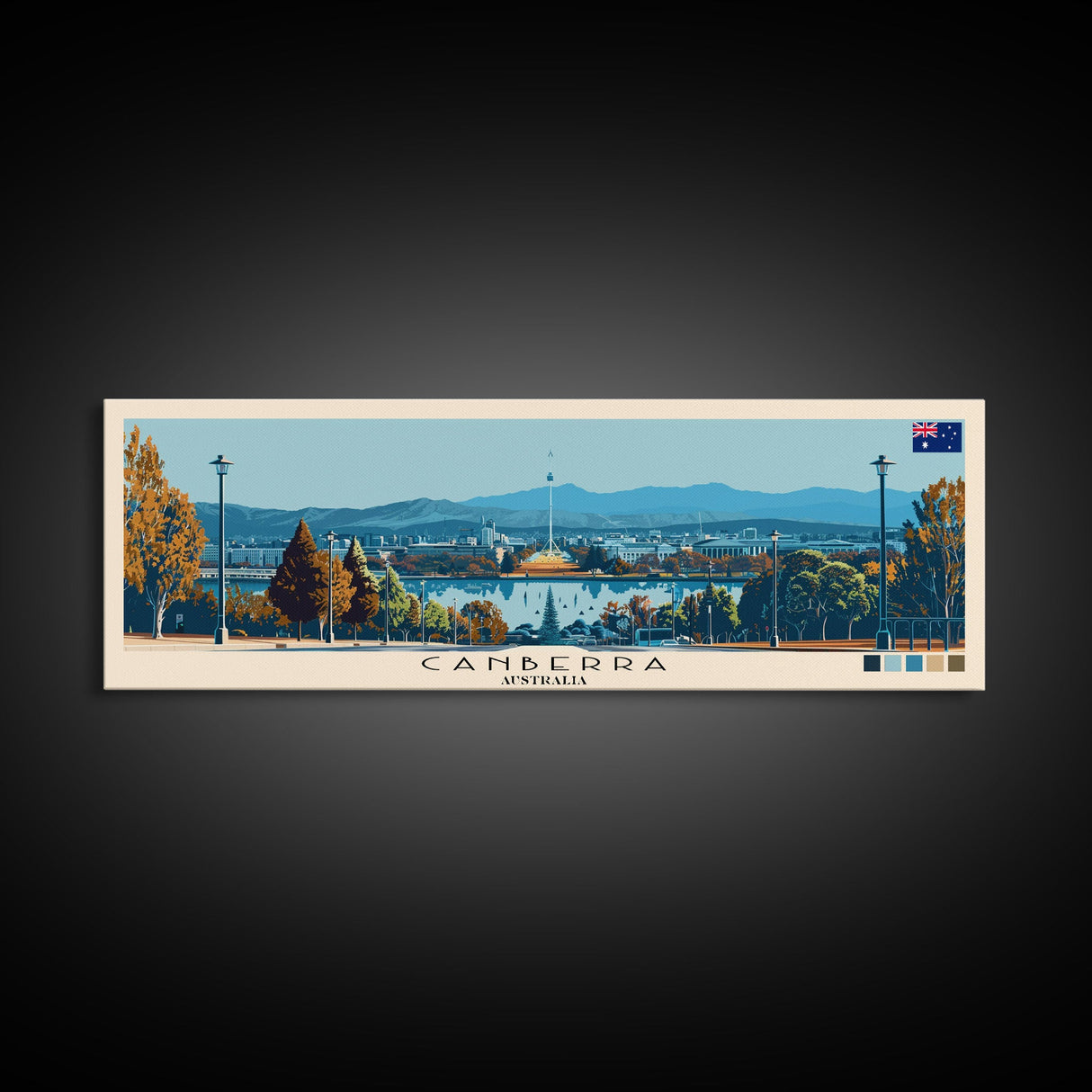 Canberra, Australia Panoramic Canvas Print, Canberra, Australia Painting, Australia Art, Canberra Travel Poster, Travel Art, Guest Room Painting