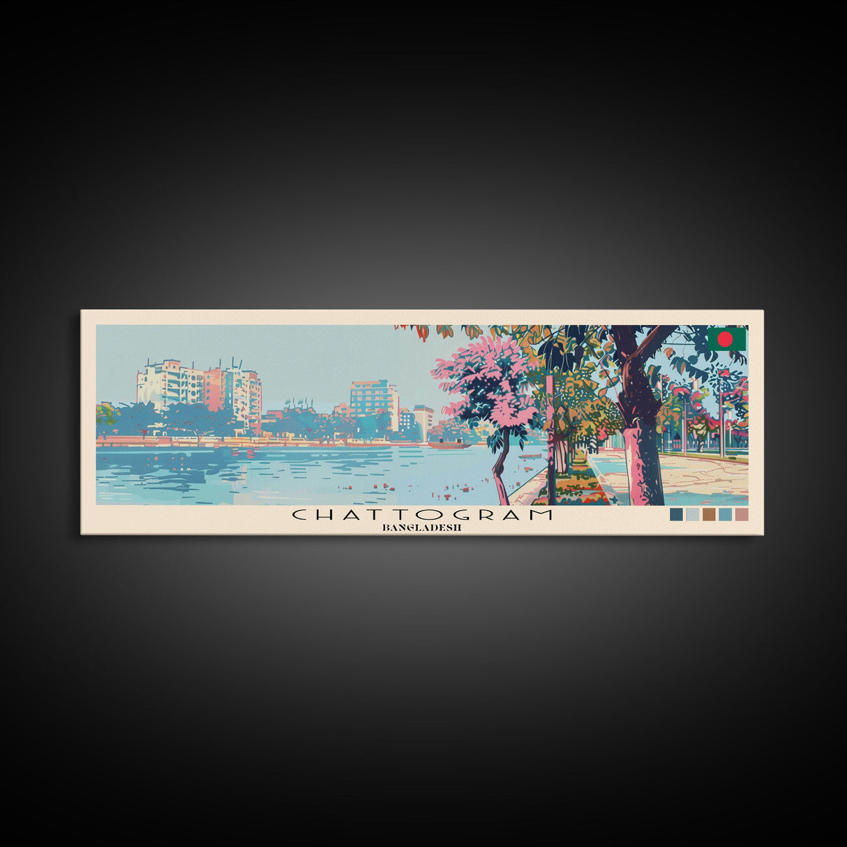 Chattogram, Bangladesh Panoramic Canvas Print, Chattogram, Bangladesh Painting, Bangladesh Art, Chattogram Travel Poster, Travel Art, Guest Room Painting