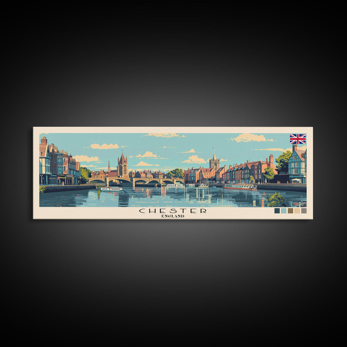 Chester, England Panoramic Canvas Print, Chester, England Painting, England Art, Chester Travel Poster, Travel Art, Living Room Painting