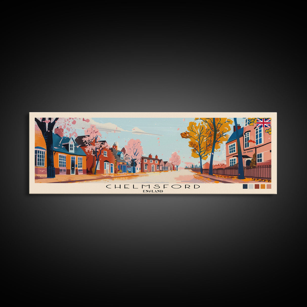 Chelmsford, England Panoramic Canvas Print, Chelmsford, England Painting, England Art, Chelmsford Travel Poster, Travel Art, Guest Room Painting
