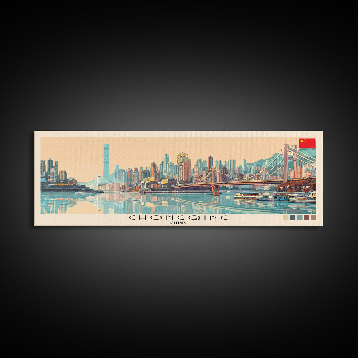 Chongqing, China Panoramic Canvas Print, Chongqing, China Painting, China Art, Chongqing Travel Poster, Travel Art, Living Room Painting